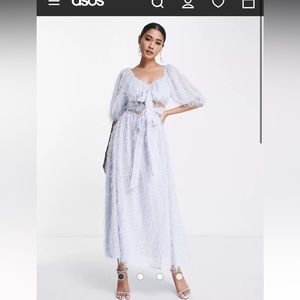 ASOS Design fluffy cut out midi dress in dusty blue size 6